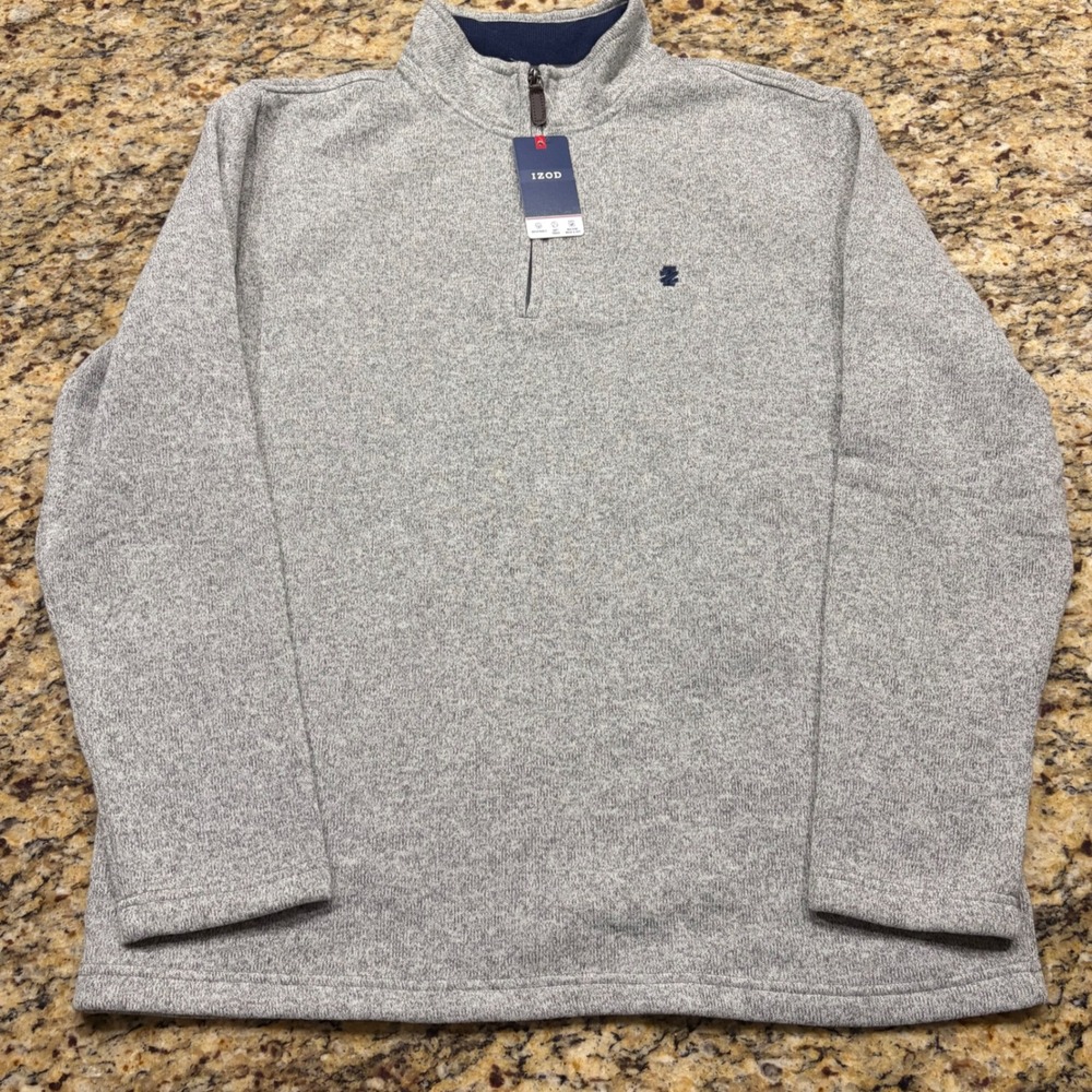 NEW IZOD Mens Advantage Fleece Quarter Zip Pullover Heather Grey Sweater L ws